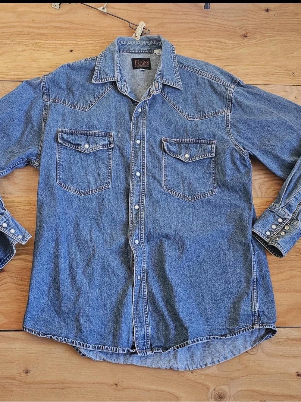 PLAINS Men's Casual Blue Denim Button-Down Shirt